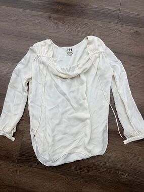 Haute Hippie Ivory Silk Cowl Neck Long Sleeve Blouse Sz S